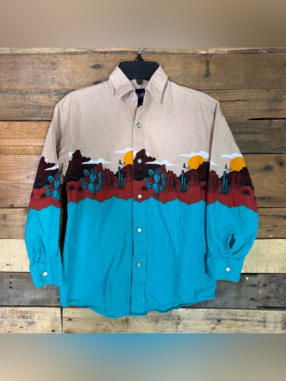 Panhandle Youth Boys Med 10 Western Desert Long Sleeve Pearl Snap Cotton Shirt